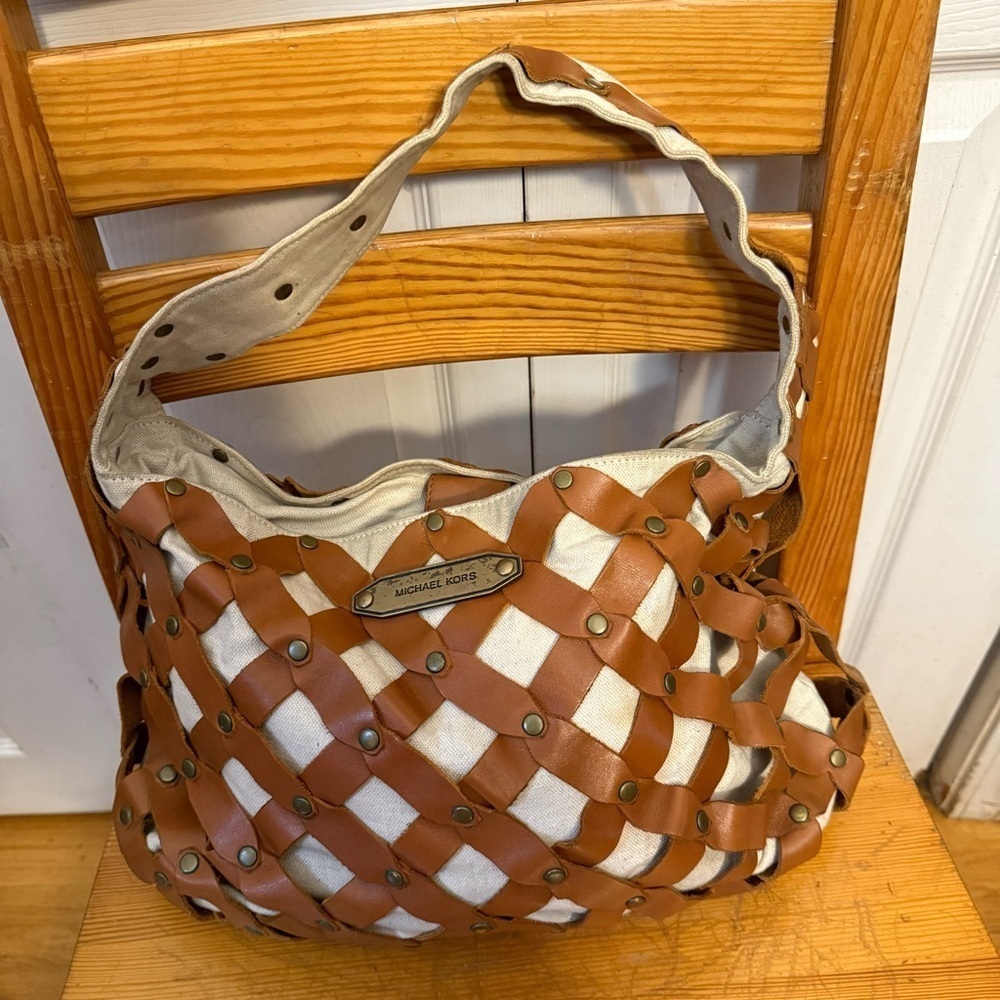 Michael Kors Leather and Fabric Woven Bohemian Bag Purse